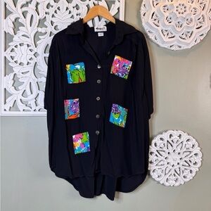 We-Be-Bop Vintage Semi-Sheer Beaded Applique Mother of Pearl Button Down 2X